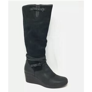 UGG Lesley Black Suede Leather Waterproof Knee High Wedge Boots Sz 8